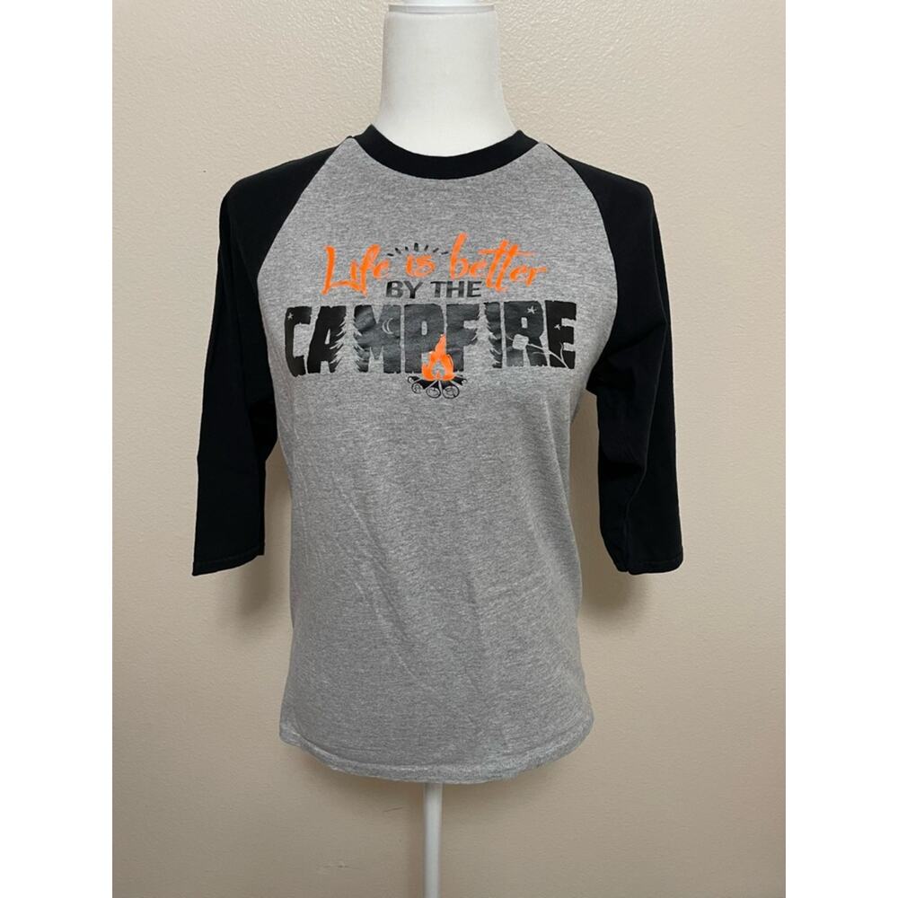 Life Is Better By The Campfire Raglan 3/4 Sleeve Graphic Shirt Hiking Camping